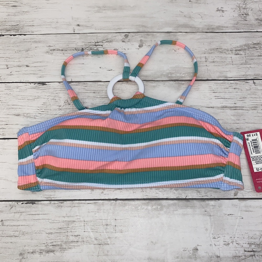 Xhilaration Bikini Top Womens Small Multi Stripe Neck Halter Ribbed SwimTarget S